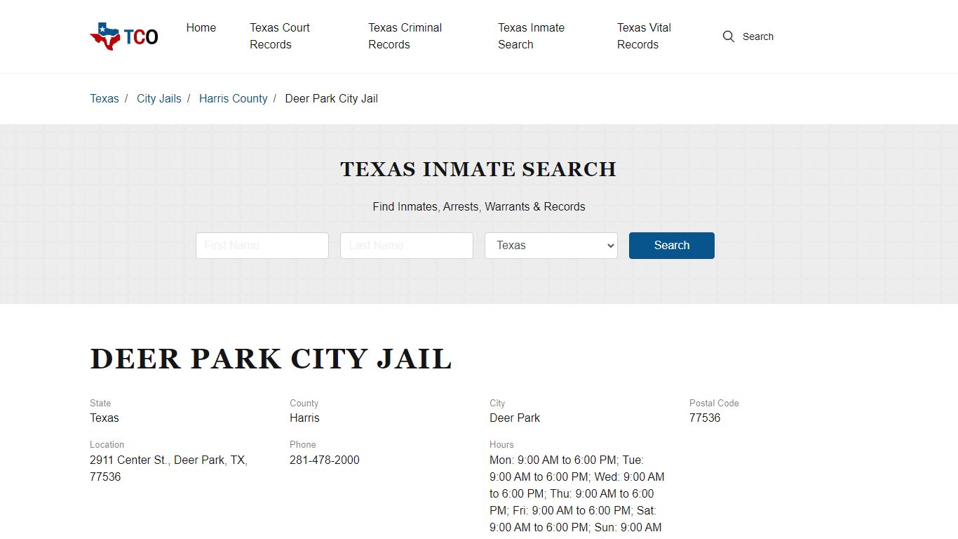 Deer Park City Jail in Deer Park, TX - Contact Information and Public ...